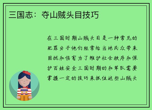 三国志：夺山贼头目技巧