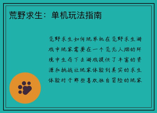 荒野求生：单机玩法指南